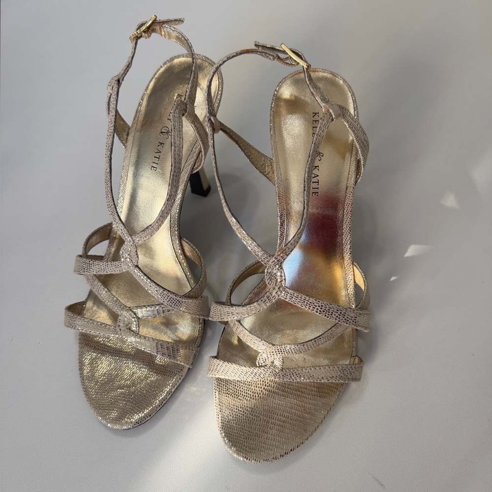 Kelly & Katie Metallic Gold 4”Strappy Heels 7.5